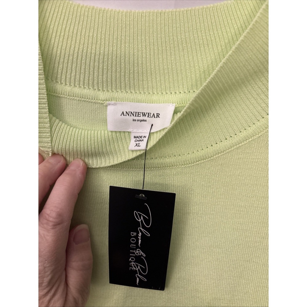 Annie wear Short Sleeve Mock Neck Lime Green Summer Sweater XL - Picture 2 of 6